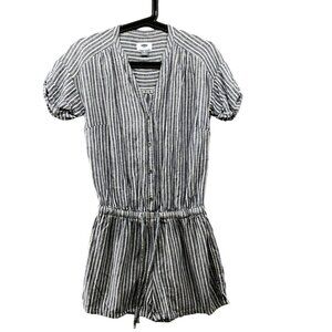 Old Navy Linen Blend Romper Womens XS Short Sleeve Blue White Striped Drawstring